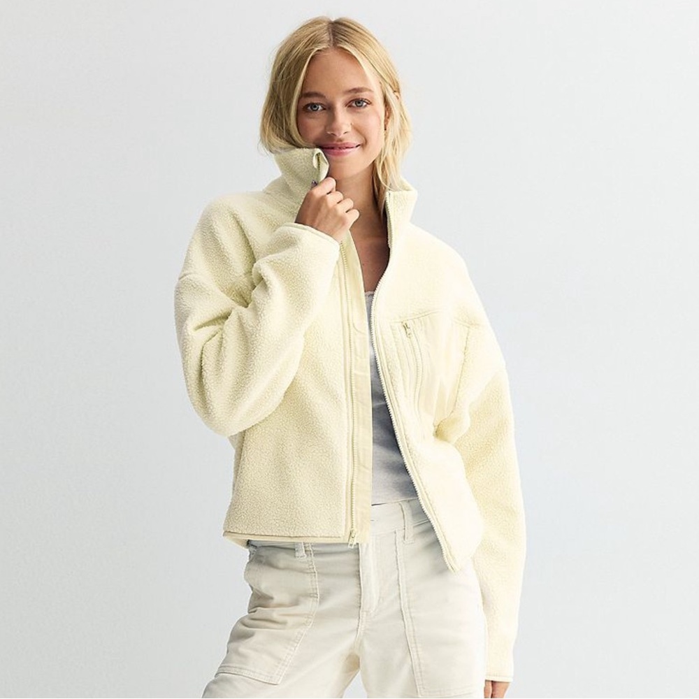 Juniors SO Full Zip Pocket Teddy Fleece Jacket Egret